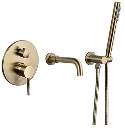 Robinets de baignoire Robinet de cuisine Ensemble de système de robinet de douche Laiton brossé Or Ensemble de douche de baignoire mural Robinet de baignoire Mitigeur encastré encastré 2 robinets de