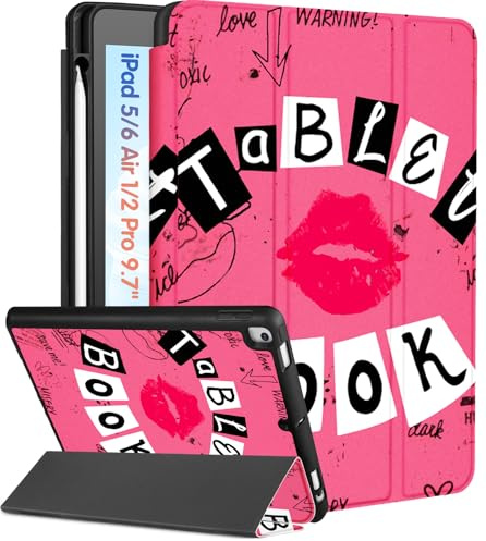 Kidcube for iPad 5th/6th Generation Case, for iPad Air 1st/2nd Gen, for iPad Pro 9.7 Inch Case Women Girls Cute Folio Cover with Pencil Holder Girly Pretty Lip Cool Teens Stand Cases Auto Wake/Sleep