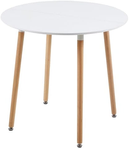 H.J WeDoo Runder Esstisch mit MDF-Platte, Skandinavisch Esszimmertisch Küchentisch für Küche, Wohnzimmer, Weiß, 90 D x 90 W x 74 H cm