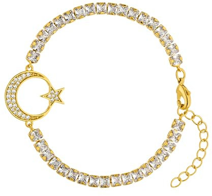 d'origine Turquie Ayyıldız Bracelet, Turquie Zircon Bracelet, Chaîne Turquie, Bijoux Turquie, Bijoux turcs pour Femme, 19 Zentimeter, Laiton