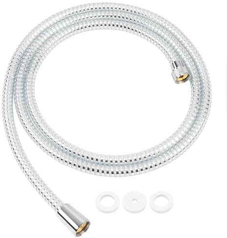 Fevone Tubo Doccia Flessibile 2 Metri (79 pollici) trasparente & argenté, Flessibile Tubo per doccia in PVC Universale G1/2 pollici Adatto a Tutti i Soffione Doccia Anti Torsione