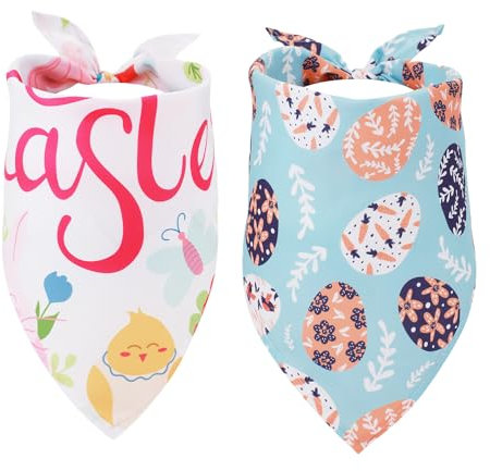 2 Stück Hundehalstuch Ostern, Süß Haustier Ostern Osterei Blume Osterwelpen-Schal Osterlätzchen für Hunde Katzen Urlaub Festival (Stile 2)