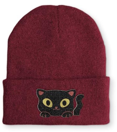 tshirtladen Mütze mit Stick Cute Cat Beanie Spruchmütze Strickmütze Wintermütze, Farbe: Bordeaux