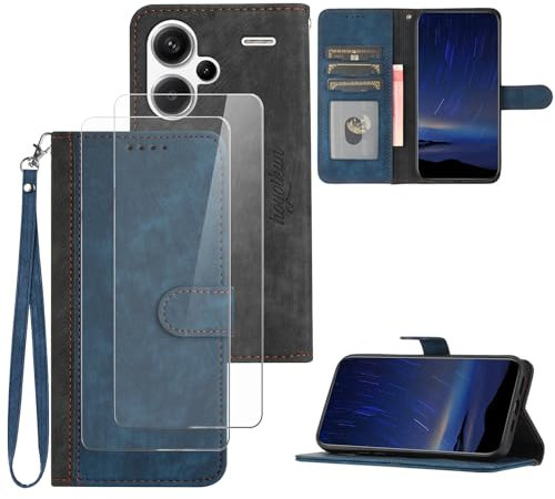 Hoyoikun Funda Compatible con Redmi Note 13 Pro Plus,Regalar 2 Piezas Protector de Pantalla.Flip Leather Edition,Funda de Cuero PU con Cáscara de TPU,[Soporte Plegable] [Cierre magnético]-Azul