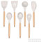 HaWare Juego de utensilios de cocina, 7 piezas de utensilios de cocina de silicona, incluye espátula/cucharón/espátula ranurada/cuchara para servir/servidor de pasta, mango de madera resistente al