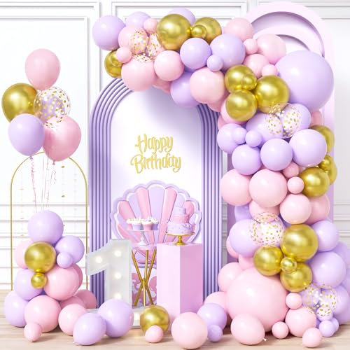 Ousuga Arco Palloncini Rosa Viola Oro, 103Pezzi Kit Ghirlanda Palloncino Rosa e Viola Pastello Coriandoli Dorato Ragazza Ragazzo Compleanno Matrimonio Valentino Fidanzamento Addio al Nubilato Deco