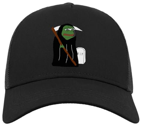 Atspauda Sad Pepe The Grim Reaper Haloween Meme Half Mesh Cotton Trucker Cap Baseball Hat Black, Schwarz , Einheitsgröße
