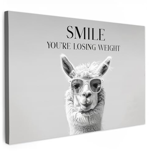 MuchoWow© Wandbilder Badezimmer WC Toilette Wanddeko Zimmerdeko Wandgemälde | 30x20 cm - Zimmer Deko auf Wand Dekoration Wall Art Zitate - Lama - Lächeln - Sprichwörter - Grau