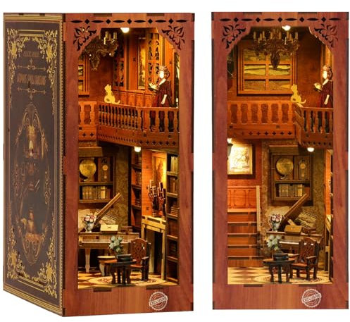 Puppenhäuser, Detaillierte CRIOLPO Book Nook Kit - DIY Puppenhaus Holz Miniatur Haus Kit Mit Led Licht, 3D Puzzle Bücherecke Aus Holz Buch Ecke Miniatur Kit