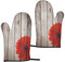 Microwave gloves 2-piece sets Wooden Board Retro Flower Red Dahlia Oven Gloves and Pot Holder for BBQ Cooking Baking Grilling Microwave Spring Summer