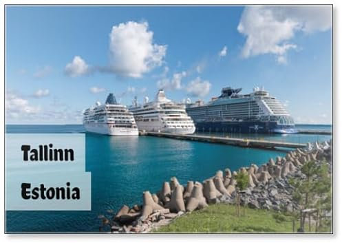 Tallinn, Estland - Luxus Kreuzfahrtschiff Hapag-lloyd Europa, Aida Kreuzfahrtschiff Avitak, Celebrity Cruise Ship Apex Drei Kreuzfahrtschiffe im Hafen von Tallinn Kühlschrankmagnet