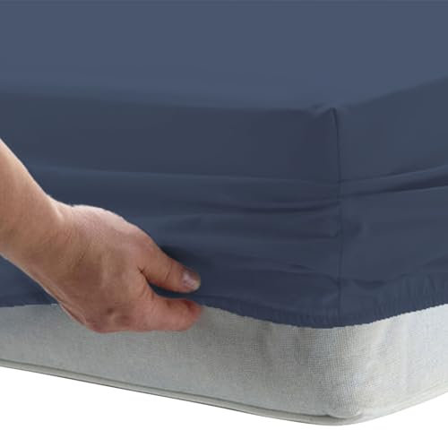 Pizuna Spannbettlaken 170x200 cm-180x200 cm Baumwolle Dunkel Blau, 1000 Fadenzahl aus 100% langstapeliger Baumwolle in Satinbindung Dickes Spannbettlaken mit 40 cm tiefer Tasche