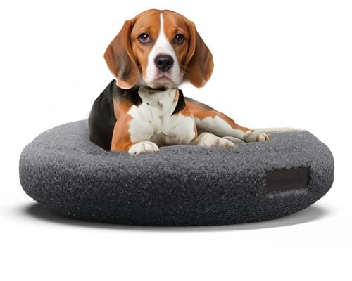 brunolie SnugNest Rundes Hundebett 70 cm – Weiches Bouclé-Gewebe, rutschfeste Unterseite, Tragegriff, Waschbarer Bezug, Hochwertige Polsterung, Für Mittelgroße Hunde, Anthrazit
