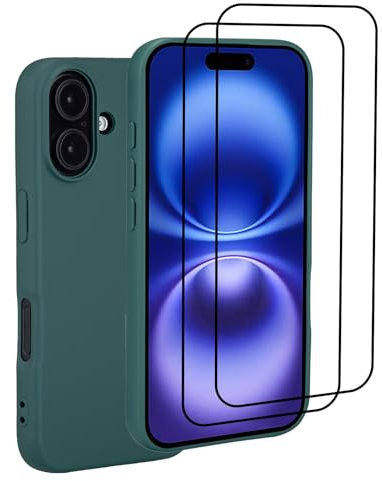 32nd Silicone Case Cover for iPhone 16 (6.1) With 2 X Screen Protectors, Slim and Durable Protective Case – Dark Teal
