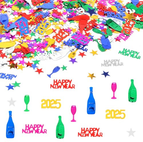 DPKOW Bunte Frohes Neues Jahr Konfetti, Silvester Und Neujahr Party Tischdekorationen, Kunststoff Zubehör Für Feierlichkeiten