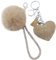 Xsclpomddy Leder Liebes-Herz Keychain Kristallstrass Bling mit Pom Pom Schlüsselbund künstliche weiche Kaninchenhaar Taschenanhänger für Handtasche,khaki