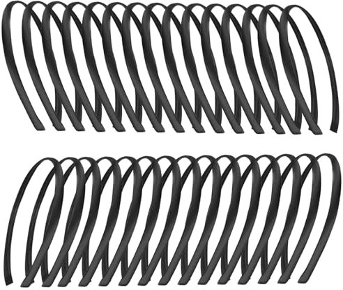 Kaslaider 30 Pièces Satin Headband, Satin Bandeaux 1cm Serre-Tête, DIY Serre Tete Noir en Satin pour Femmes et Filles