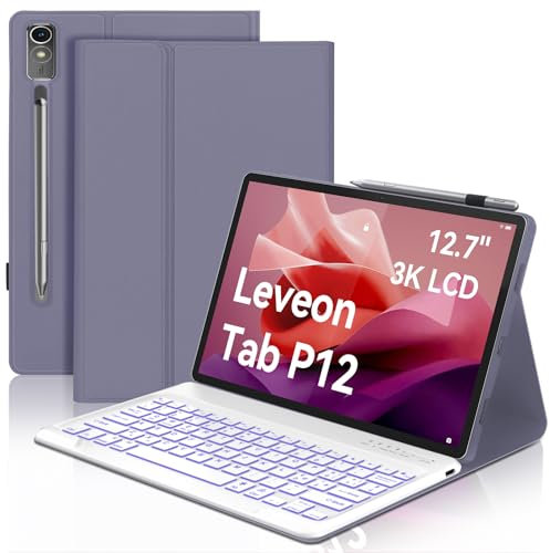 Tastiera per Lenovo Tab P12 Pro 12.7, Custodia Tastiera per Lenovo P12 2023, Cover Tastiera Italiano Magnetica Retroilluminata Bluetooth per Lenovo P12 Pro Tablet 12.7 pollici(TB370FU), Viola Lavanda