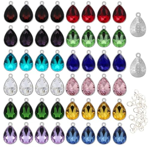 VTOS Glas-Strass-Charms, 48 Stück, 12 Farben, Geburtssteinperlen, Kristall, Dangle Herzanhänger, für Schmuck, Ohrringe, Halskette, Armband