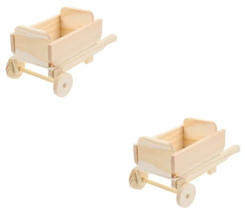 BESTonZON 5pcs Miniature Garden Cart Model Wooden Blank Cart Doll House Decor Landscape Decoration