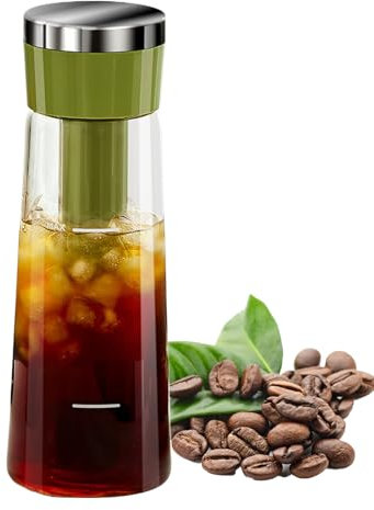 Portable Cold Brew Coffee Maker Bottle, 750ml Glass Iced Coffee Maker and Tea Brewer with Stainless Steel Filter, Leak-Proof Brewing Coffees Pot for Home Outdoor