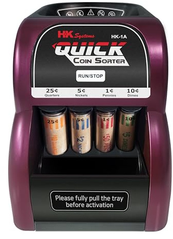 HK SYSTEMS HK-1A, USD Coin Sorter, Sorts 260 Coins Per Minute into Coin Wrappers, 1 Row Coin Wrapper Tubes Included