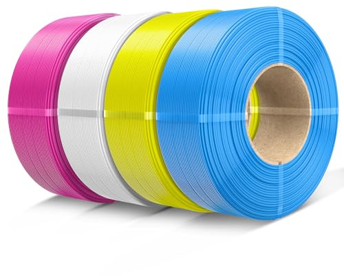 SUNLU 4KG PETG Filament Refill 1.75mm, Weiß+Magentarot+Gelb+Cyan | No-Spule PETG 3D Drucker Filament Bundle, 3D Filament Refill for Reusable Spulen Compatible with Bambu Lab Filament Drucker