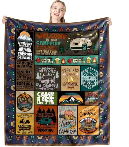 Camping Decke 150 x 130CM,Campingdecke für Outdoor Camper, Wohnmobil Camping Zubehör Winddicht Reisedecke Ultraleicht Warm Sandfest,Stadion, Strand,Geschenke für Camper Liebhaber