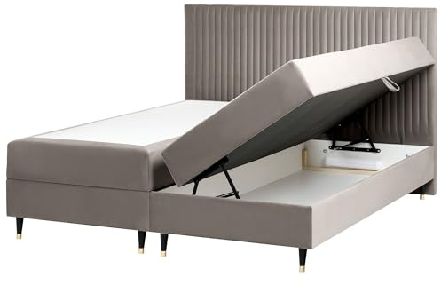 Beliani Velvet Divan Bed Set with Storage EU Super King Size 6ft Continental Bed Taupe Dame