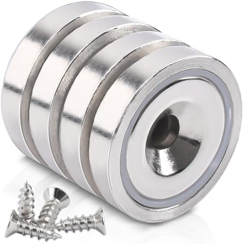 4 Pack Magnets 20 kg 25 x 7 mm Neodymium Magnets with Hole and Capsule, Extra Strong Neodymium Magnet, Countersunk Pot Magnet with Screws