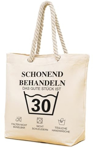 KQMGJYB 30. Geburtstagsgeschenke für Frauen, 30 geburtstag Canvas Tragetasche, Große Baumwolltasche Stofftasche Shopper Handtasche,Frauen Einkaufstasche für Mama, Freundin, Kollegin