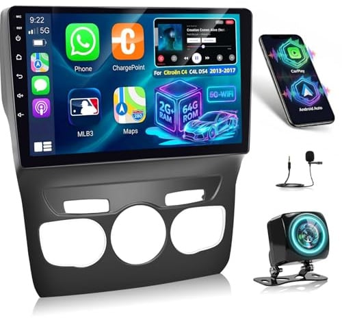 [2G+64G] Android Radio Coche para Citroën C4 C4L DS4 2013-2017 con Wireless Carplay y Android Auto, Radio de Coche con Pantalla Táctil de 9 Pulgadas con GPS/WiFi/Bluetooth/EQ/FM RDS