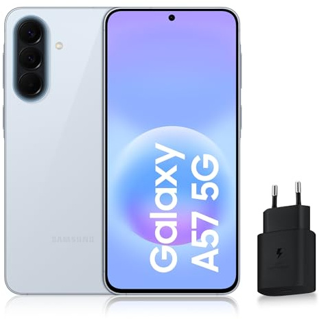 Samsung Galaxy A57 5G, Smartphone Android 5G avec l'IA Accessible à Tous, 256 Go, RAM 8 Go, Chargeur Secteur Rapide 25W Inclus, Smartphone déverrouillé, Bleu Clair, Version FR