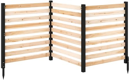 COSTWAY Gartenzaun 3-teilig, Zaun mit 4 Pfählen, 98 x 107 cm, Sichtschutzzaun aus Holz, Steckzaun Lamellenzaun, Tannenholz, freistehender Sichtschutz für Garten Terrasse, Natur