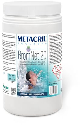 Metacril Brom Net 20, Pastillas de bromo de disolución Lenta, 20 g, para Piscinas y spas - 1 KG