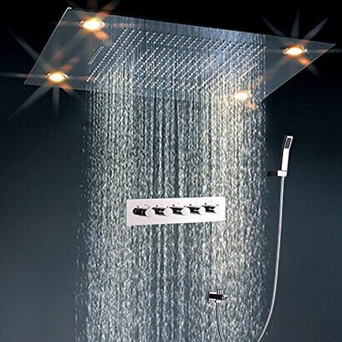 Gowe Rainfall Set de ducha de techo empotrado pulido cascada lluvia conjunto de alcachofa de ducha con luz LED conjunto de ducha