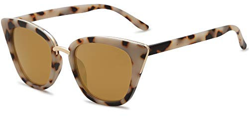 SOJOS Schick Rechteckig Katzenaugen Voll-Rahmen Sonnenbrille Damen Herren SJ2052 (C8 Braun Demi Rahmen/Gold Linsen)