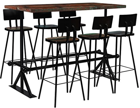 vidaXL Barset 5-TLG. Altholz Mehrfarbig Bartisch Stehtisch Barhocker Essgruppe