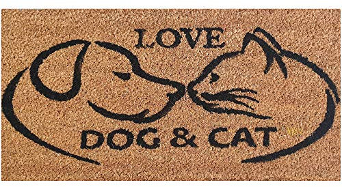 Bestlivings Fußmatte Kokos 25x50cm im Design: Katze & Hund - Schmutzfangmatte für Innen- und Außenbereich, Fussmatte schmal - PVC Unterseite