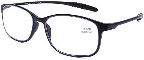 DOOViC Blaulichtfilter Computer Lesebrille Schwarz/Rechteckig Rahmen Brille mit Stärke für Damen/Herren 2,0