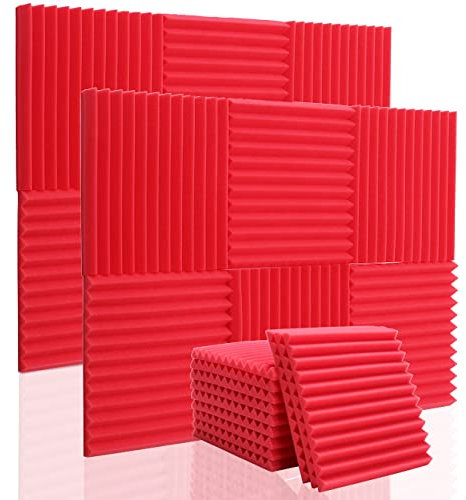 12 Stück Akustikschaumstoff Platten Schall Dämmung Noppenschaumstoff Schallabsorber Akkustik Schaumstoffmatte für Tonstudio Büro schaumstoffplatte Rot(30 x 30 x 2.5 cm)
