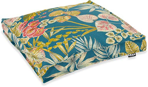 H.O.C.K. Eliza-Bouquet Outdoor Sitzkissen Blumen-Motiv 40x40x5cm wasserabweisend/lichtecht (6-7) (Sitzkissen 40x40x5cm, Petrol)