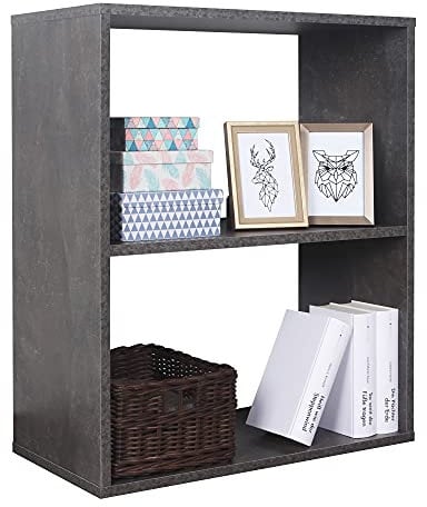RICOO Bücherregal 2 Fächer 71 x 60 x 31 cm Regal Spannplatte aus Holz, Betonoptik Grau WM111-BG, Standregal Büro Bücherregale, Regale & Ablagen, Druckerständer, Druckerregal, Aktenregal