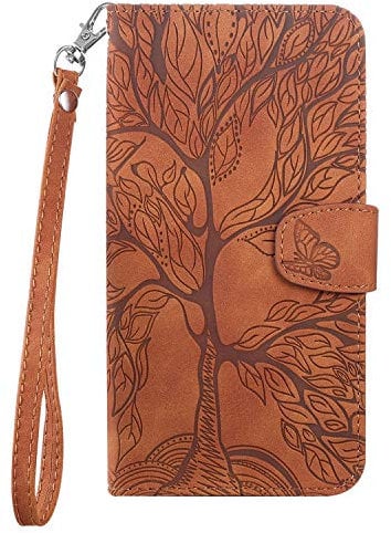 Aisenth Handyhülle für iPhone XS Max, Baum Muster Leder Handytasche Brieftasche Klapphülle Etui Wallet Flip Case Schutz Hülle mit TPU innen Schale, Kartenfächer, Aufstellfunktion -Braun