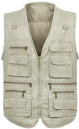G&F Herren Multi-Tasche Angelweste Multifunktions Weste zum Fotografie Reporter Weste (Color : Beige, Size : XL)