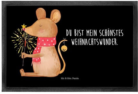 Mr. & Mrs. Panda 50 x 75 cm Fußmatte Maus Weihnachten - Geschenk, Nikolaus, Schmutzfangmatte waschbar, Türvorleger, Fußmatten, Weihnachtsgruß,