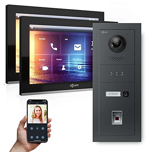 Goliath Hybrid | IP | Full-HD Video Türsprechanlage | App | 1-Fam | 2 x Full-Touchscreen 10 | Aluminium Unterputz Türstation | + Fingerprint | 180° Ultra-Weitwinkel | AV-IPS-648