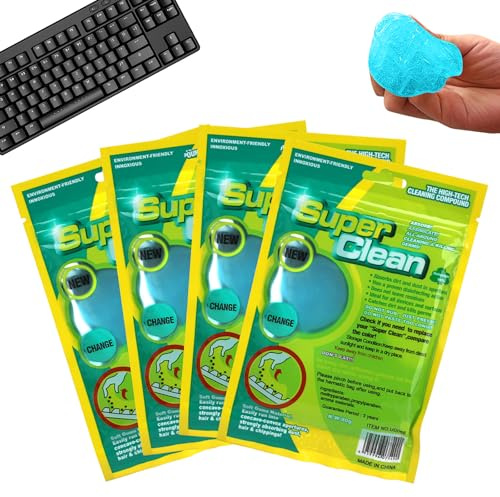 LUPATDY 4 Stück Tastatur Reinigung Keyboard Cleaner, Auto Reinigungsgel, Universeller Reinigungsgel, Wiederverschließbar, Magischer Staubschutzkleber (80g x 4 Blau)