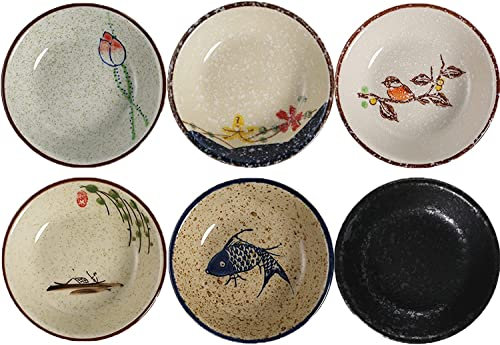 TuYines Porcelain Tapas Dishes,Snack Bowls for Tapas,Tapas Bowl Set,Ceramic Dipping Bowls,6pcs Ø 10 cm Small Spice Bowl,Dishes Sauce Dishes for Sushi,Sauce,Snack and Soy