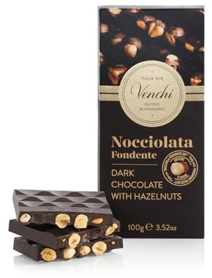 Venchi - Tablette de Chocolat Noisette Noire, 100 g, Chocolat Noir 60 % avec Noisette du Piémont IGP Entière, Sans Gluten, Sans Colorants et Sans Conservateurs, Vegan
